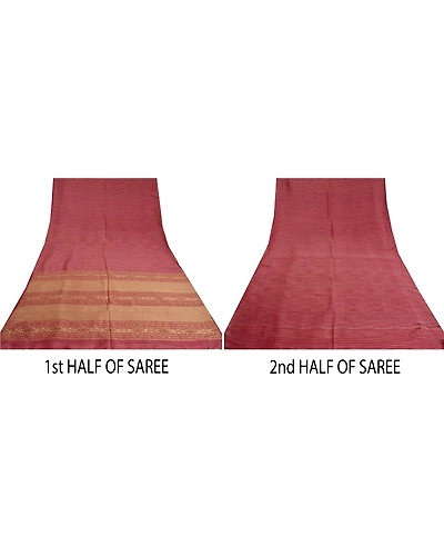 Sanskriti Vintage Pink Sarees 100% Pure Silk Woven Premium Sari Craft Fabric, PS-61956-Pink-Woven Work-Pure Silk-6