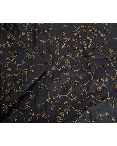 Sanskriti Vintage Black Indian Sarees Pure Silk Hand Beaded Sari Craft Fabric, PS-61978-Black-Zari Work-Pure Silk-2