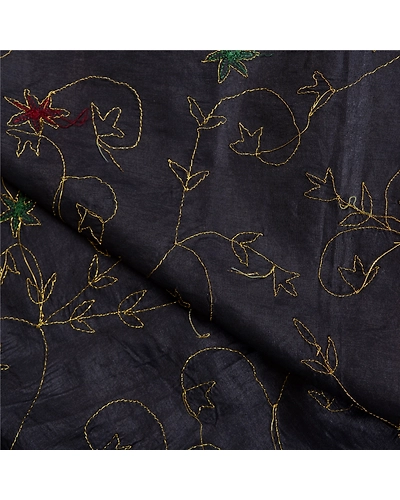 Sanskriti Vintage Black Indian Sarees Pure Silk Hand Beaded Sari Craft Fabric, PS-61978-Black-Zari Work-Pure Silk-3