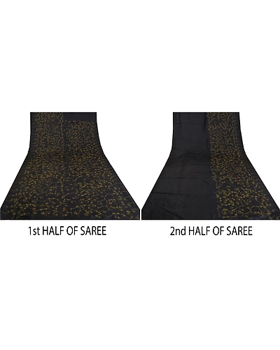Sanskriti Vintage Black Indian Sarees Pure Silk Hand Beaded Sari Craft Fabric, PS-61978-Black-Zari Work-Pure Silk-6