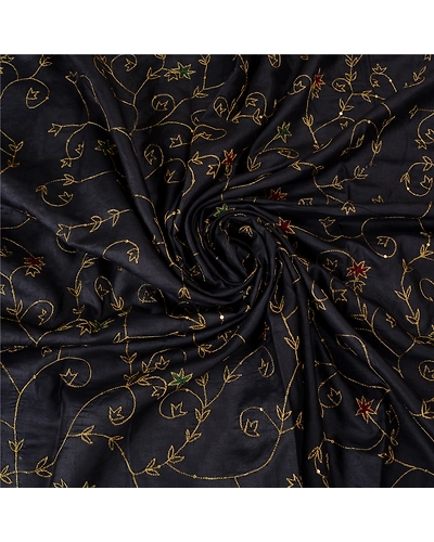 Sanskriti Vintage Black Indian Sarees Pure Silk Hand Beaded Sari Craft Fabric, PS-61978-Black-Zari Work-Pure Silk-7
