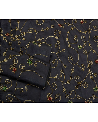 Sanskriti Vintage Black Indian Sarees Pure Silk Hand Beaded Sari Craft Fabric, PS-61978-Black-Zari Work-Pure Silk-8