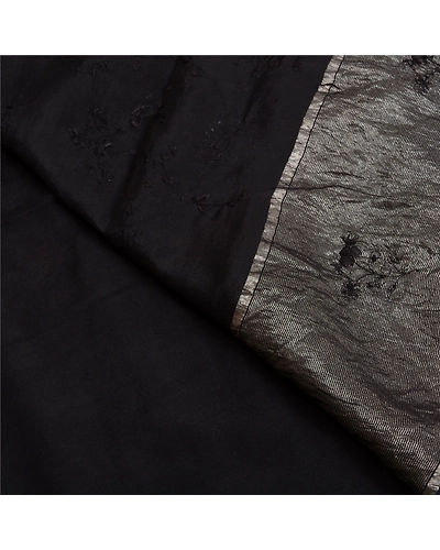 Sanskriti Vintage Black Sarees Pure Silk Hand Beaded Premium Sari Craft Fabric, PS-61980-Black-Zardozi Work-Pure Silk-3