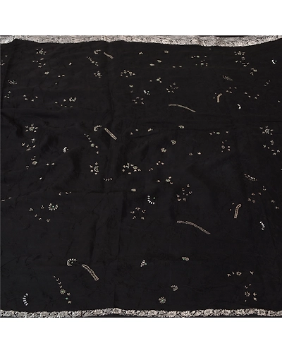 Sanskriti Vintage Black Sarees Pure Silk Hand Beaded Premium Sari Craft Fabric, PS-61980-Black-Zardozi Work-Pure Silk-4