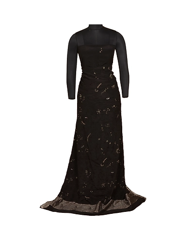 Sanskriti Vintage Black Sarees Pure Silk Hand Beaded Premium Sari Craft Fabric, PS-61980-Black-Zardozi Work-Pure Silk-7