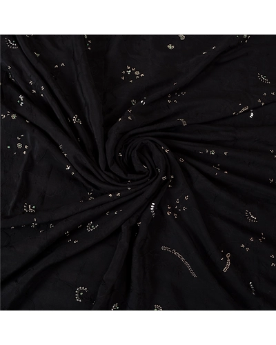 Sanskriti Vintage Black Sarees Pure Silk Hand Beaded Premium Sari Craft Fabric, PS-61980-Black-Zardozi Work-Pure Silk-8
