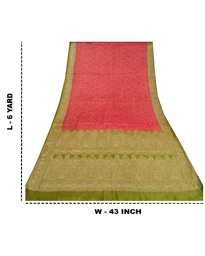 Sanskriti Vintage Green/Pink Sarees 100% Pure Silk Woven Premium Sari Fabric, PS-61981-Green &amp; Pink-Woven Work-Pure Silk-1