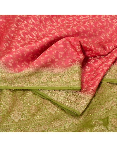 Sanskriti Vintage Green/Pink Sarees 100% Pure Silk Woven Premium Sari Fabric, PS-61981-Green &amp; Pink-Woven Work-Pure Silk-2