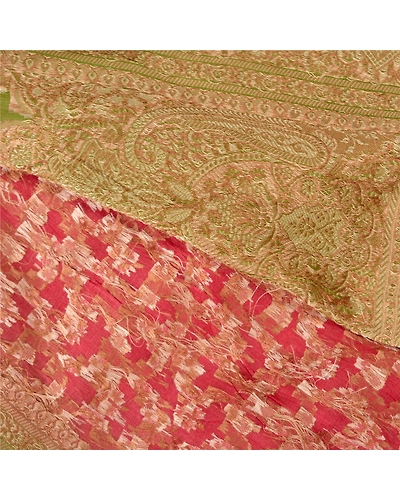 Sanskriti Vintage Green/Pink Sarees 100% Pure Silk Woven Premium Sari Fabric, PS-61981-Green &amp; Pink-Woven Work-Pure Silk-3