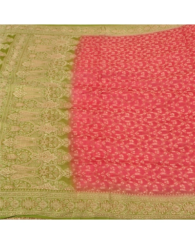 Sanskriti Vintage Green/Pink Sarees 100% Pure Silk Woven Premium Sari Fabric, PS-61981-Green &amp; Pink-Woven Work-Pure Silk-4