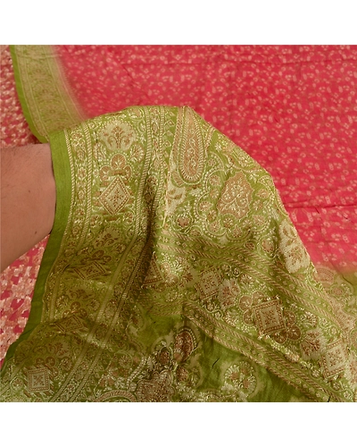 Sanskriti Vintage Green/Pink Sarees 100% Pure Silk Woven Premium Sari Fabric, PS-61981-Green &amp; Pink-Woven Work-Pure Silk-5