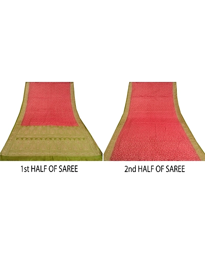 Sanskriti Vintage Green/Pink Sarees 100% Pure Silk Woven Premium Sari Fabric, PS-61981-Green &amp; Pink-Woven Work-Pure Silk-6