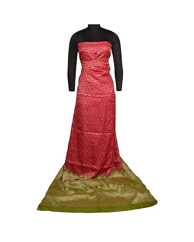 Sanskriti Vintage Green/Pink Sarees 100% Pure Silk Woven Premium Sari Fabric, PS-61981-Green &amp; Pink-Woven Work-Pure Silk-7