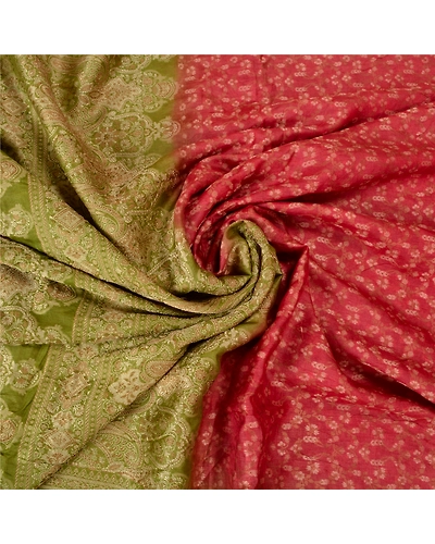 Sanskriti Vintage Green/Pink Sarees 100% Pure Silk Woven Premium Sari Fabric, PS-61981-Green &amp; Pink-Woven Work-Pure Silk-8