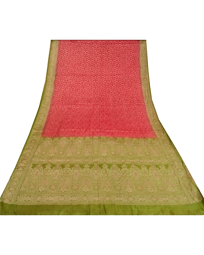 Sanskriti Vintage Green/Pink Sarees 100% Pure Silk Woven Premium Sari Fabric, PS-61981-Green &amp; Pink-Woven Work-Pure Silk-10
