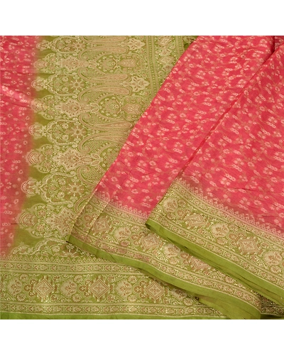 Sanskriti Vintage Green/Pink Sarees 100% Pure Silk Woven Premium Sari Fabric, PS-61981-Green &amp; Pink-Woven Work-Pure Silk-11