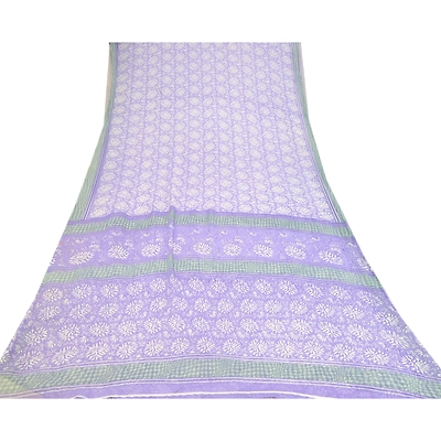 Sanskriti Vintage Purple Sarees Chiffon Floral Printed Sari Soft Sewing Fabric, PRG-9492