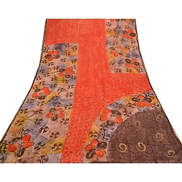 Sanskriti Vintage Orange Sarees Blend Georgette Printed Sari Decor Craft Fabric, PRG-7982