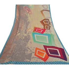 Sanskriti Vintage Gray Indian Saree Georgette Printed Sari 5 Yard Craft Fabric, PRG-8098