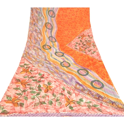 Sanskriti Vintage Red Saree Blend Georgette Printed Sari 5 Yard Craft Fabric, PRG-8855