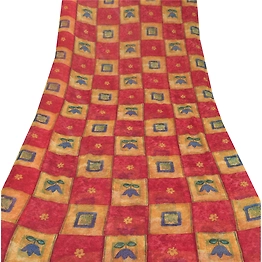 Sanskriti Vintage Red Indian Sari Georgette Printed Sarees Decor Craft Fabric, PRG-5526