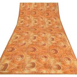 Sanskriti Vintage Cream Indian Sari Georgette Printed Sarees 5 Yard Craft Fabric, PRG-5814