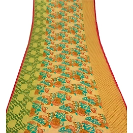 Sanskriti Vintage Cream Sarees Blend Georgette Printed Sari 5 Yard Craft Fabric, PRG-5378