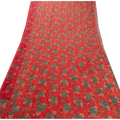 Sanskriti Vintage Peach Indian Sarees Blend Georgette Printed Sari Craft Sari, PRG-5200