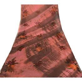 Sanskriti Vintage Sarees Tie-Dye Brown Blend Georgette Printed Sari Craft Fabric, PRG-11787