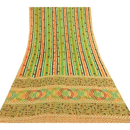Sanskriti Vintage Sarees Multi Pure Georgette Silk Printed Sari 5Yd Craft Fabric, PRG-12061