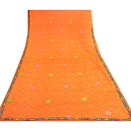 Sanskriti Vintage Saffron Georgette Sarees Printed Sari 5Yd Soft Craft Fabric, PRG-10742