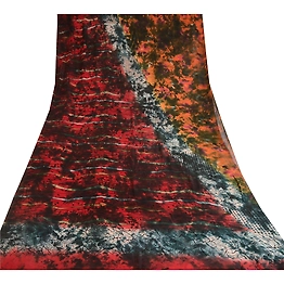 Sanskriti Vintage Tie-Dye Red Sarees Pure Georgette Silk Sari Soft Craft Fabric, PRG-10564