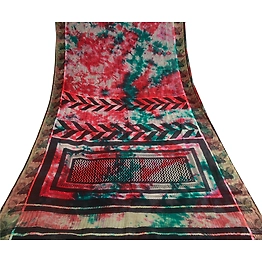 Sanskriti Vintage Tie-Dye Multi Sarees Pure Georgette Silk Sari 5Yd Craft Fabric, PRG-10553