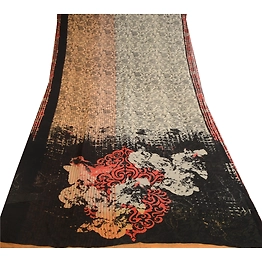 Sanskriti Vintage Black Sarees Pure Georgette Silk Printed Sari Craft Fabric, PRG-10327