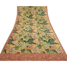 Sanskriti Vintage Sarees Multi From India Pure Georgette Silk Printed Sari Fabric, PRG-11819
