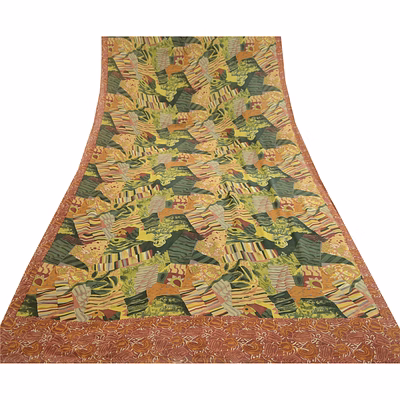 sanskriti vintage sarees multi from india pure georgette silk printed sari fabric, prg-11819