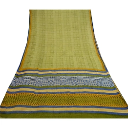 Sanskriti Vintage Green Sarees Pure Georgette Silk Printed Sari 5Yd Craft Fabric, PRG-11073