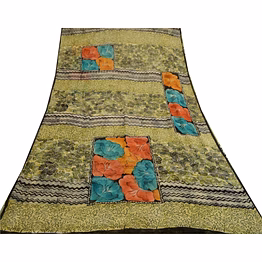 sanskriti vintage green sarees pure georgette silk printed sari 5yd craft fabric, prg-11075