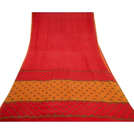 Sanskriti Vintage Red Printed Sarees Pure Georgette Silk Sari 5Yd Craft Fabric, PRG-10289