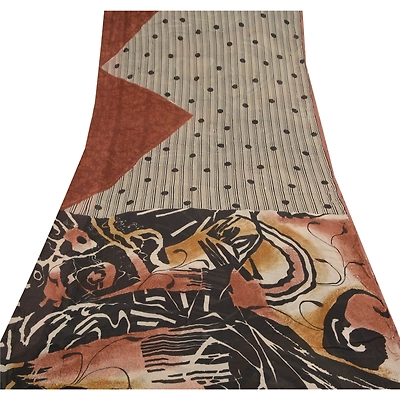 Sanskriti Vintage Black Sarees Pure Georgette Silk Printed Sari 5Yd Craft Fabric, PRG-9176