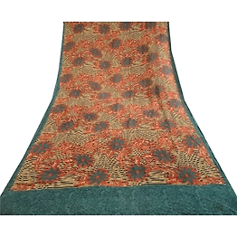 Sanskriti Vintage Sarees Multi Pure Georgette Silk Printed Sari 5Yd Craft Fabric, PRG-12321
