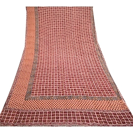 Sanskriti Vintage Red Sarees Pure Georgette Silk Printed Sari 5Yd Craft Fabric, PRG-11220