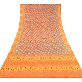 Sanskriti Vintage Saree From India Red Blend Georgette Printed Sari Craft Fabric, PRG-12222