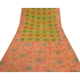 Sanskriti Vintage Green Sarees Pure Georgette Silk Printed Sari Craft Fabric, PRG-7250