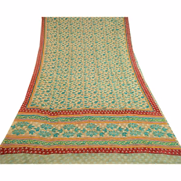 sanskriti vintage green printed sarees pure georgette silk sari 5yd craft fabric, prg-11147