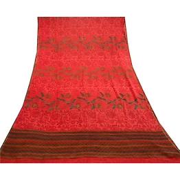 Sanskriti Vintage Red Sarees Pure Georgette Silk Printed Zari Sari Craft Fabric, PRG-11134