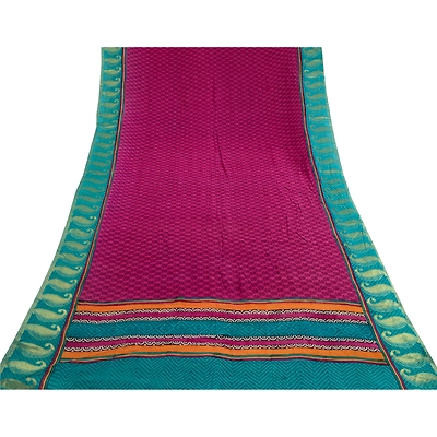 Sanskriti Vintage Sarees Purple Pure Georgette Silk Print Zari Work Sari Fabric, PRG-11340