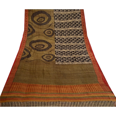 Sanskriti Vintage Black Sarees Pure Georgette Silk Printed Sari 5Yd Craft Fabric, PRG-10999