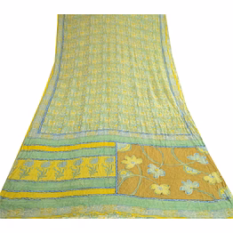 sanskriti vintage green pure georgette silk sarees printed sari 5yd craft fabric, prg-10673