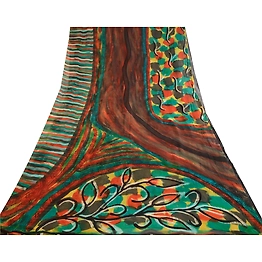 Sanskriti Vintage Sarees Multi Pure Georgette Silk Printed Sari 5Yd Craft Fabric, PRG-12359